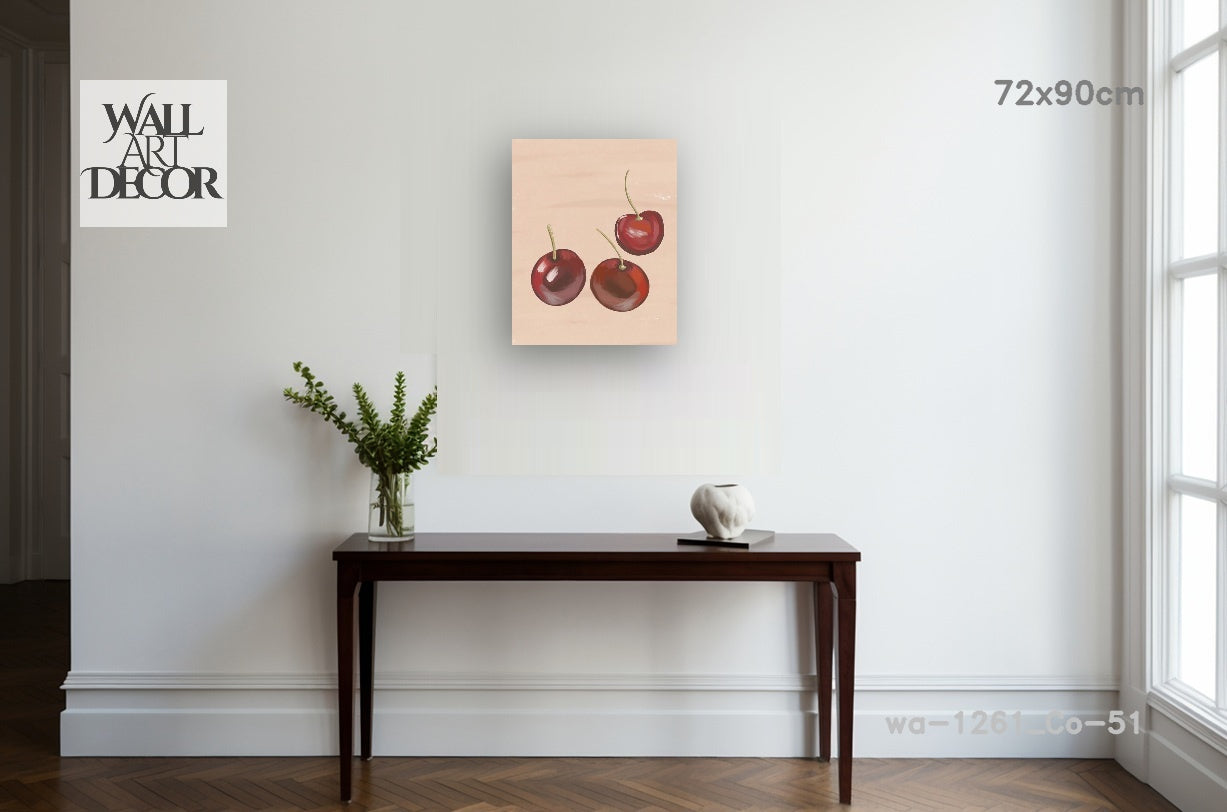 Botanical Harmony: Watercolor Red Cherries – Modern Frameless Wall Art