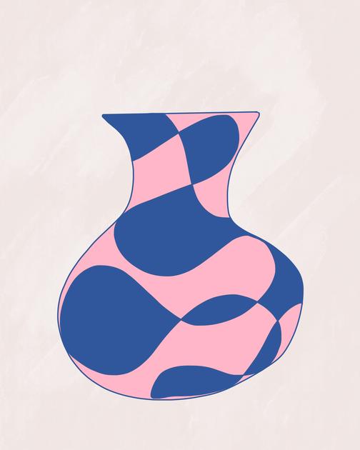 Contemporary Greek: Abstract Pink & Blue Vase – Modern Frameless Wall Art