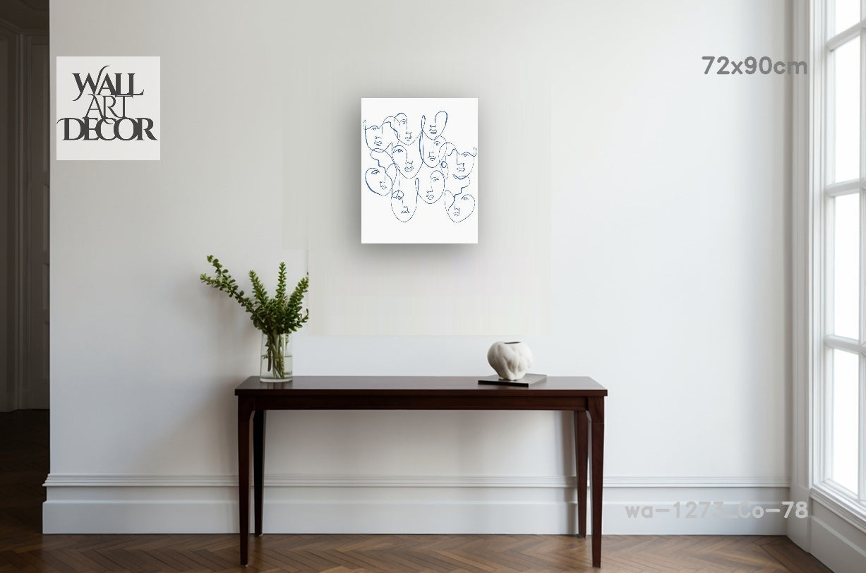 Ethereal Expressions: Blue One-Line Face Art – Modern Frameless Wall Art