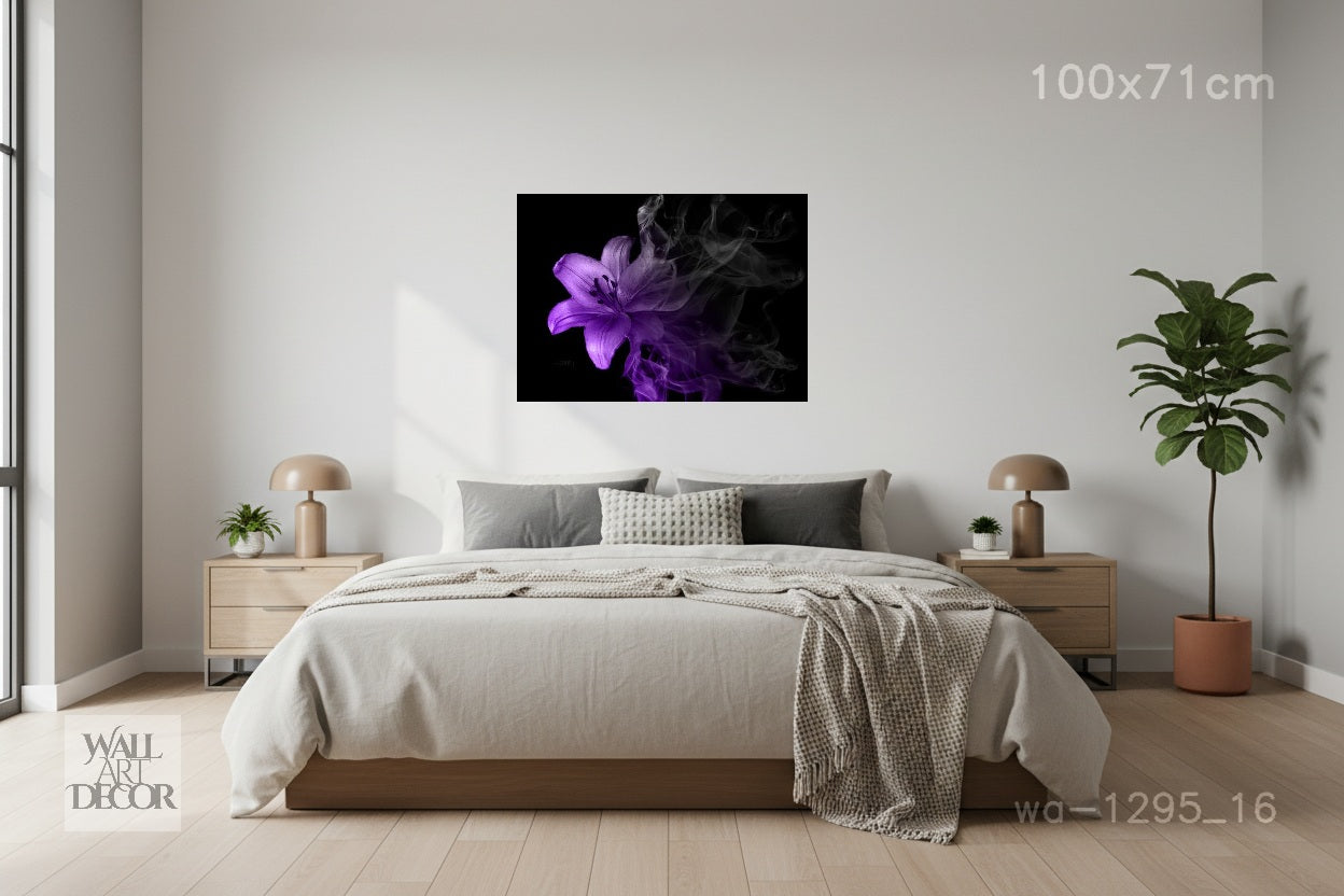 Ethereal Bloom: Purple Lily Smoke – Modern Frameless Wall Art