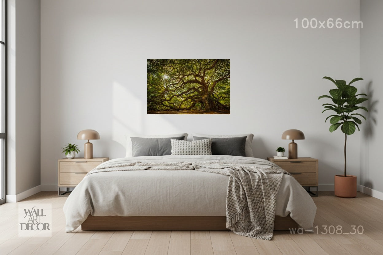 Ancient Oak of Life: Sun-Drenched Canopy – Modern Frameless Wall Art