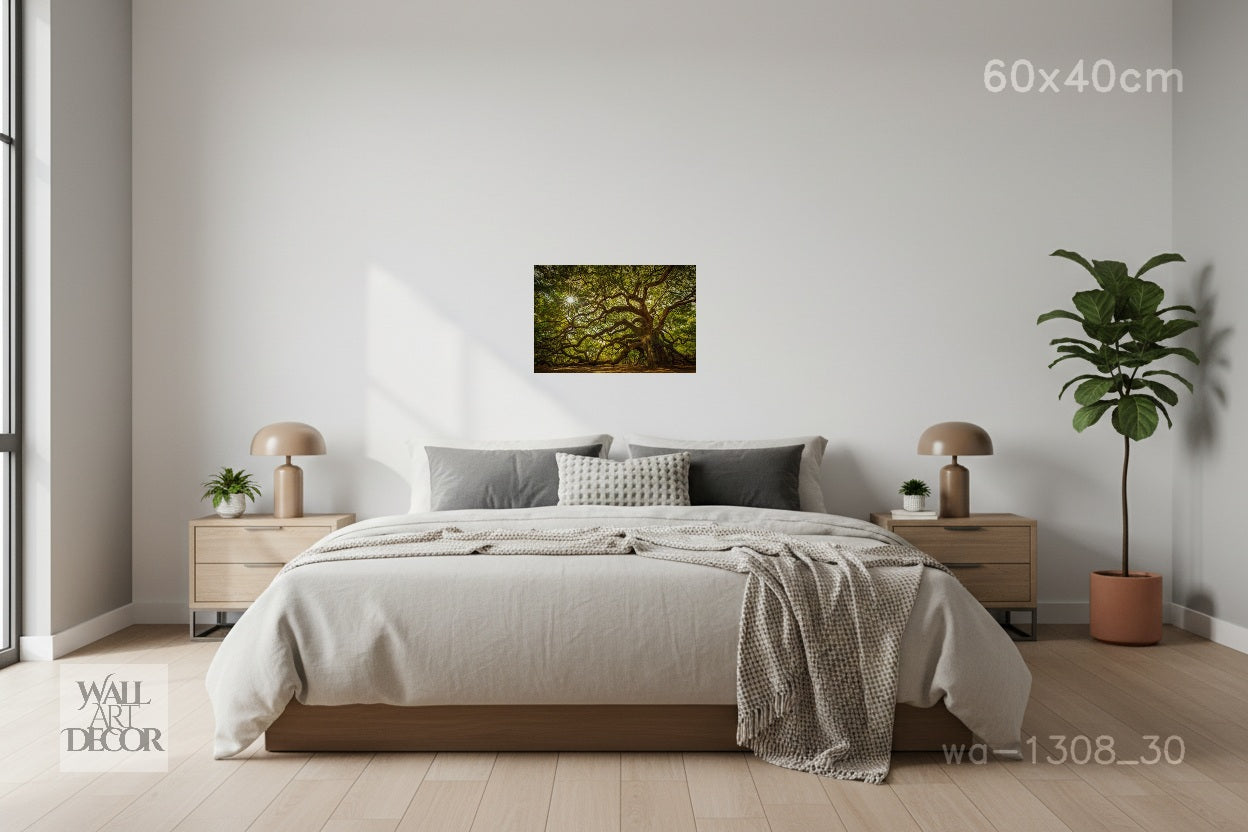 Ancient Oak of Life: Sun-Drenched Canopy – Modern Frameless Wall Art