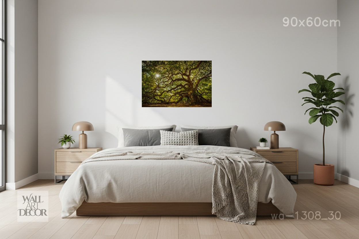 Ancient Oak of Life: Sun-Drenched Canopy – Modern Frameless Wall Art