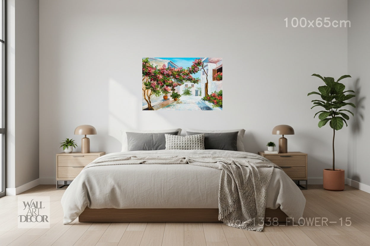 Mediterranean Bloom: Bougainvillea Courtyard – Modern Frameless Wall Art