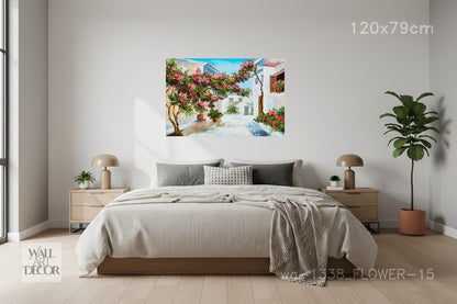 Mediterranean Bloom: Bougainvillea Courtyard – Modern Frameless Wall Art