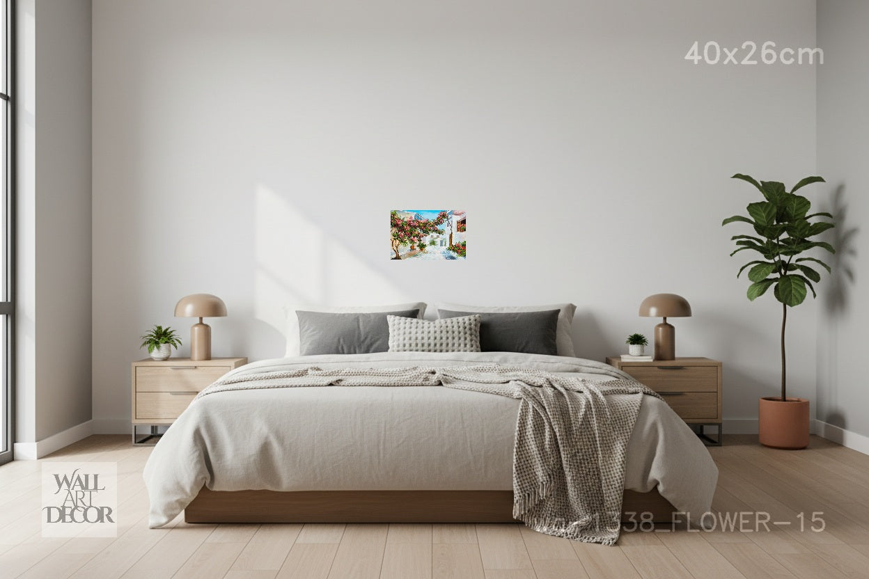 Mediterranean Bloom: Bougainvillea Courtyard – Modern Frameless Wall Art