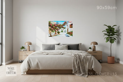 Mediterranean Bloom: Bougainvillea Courtyard – Modern Frameless Wall Art