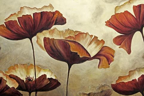 Golden Harvest: Abstract Crimson Poppies – Modern Frameless Wall Art