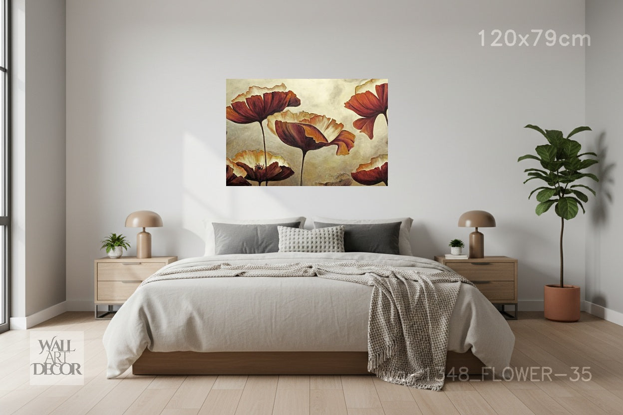 Golden Harvest: Abstract Crimson Poppies – Modern Frameless Wall Art