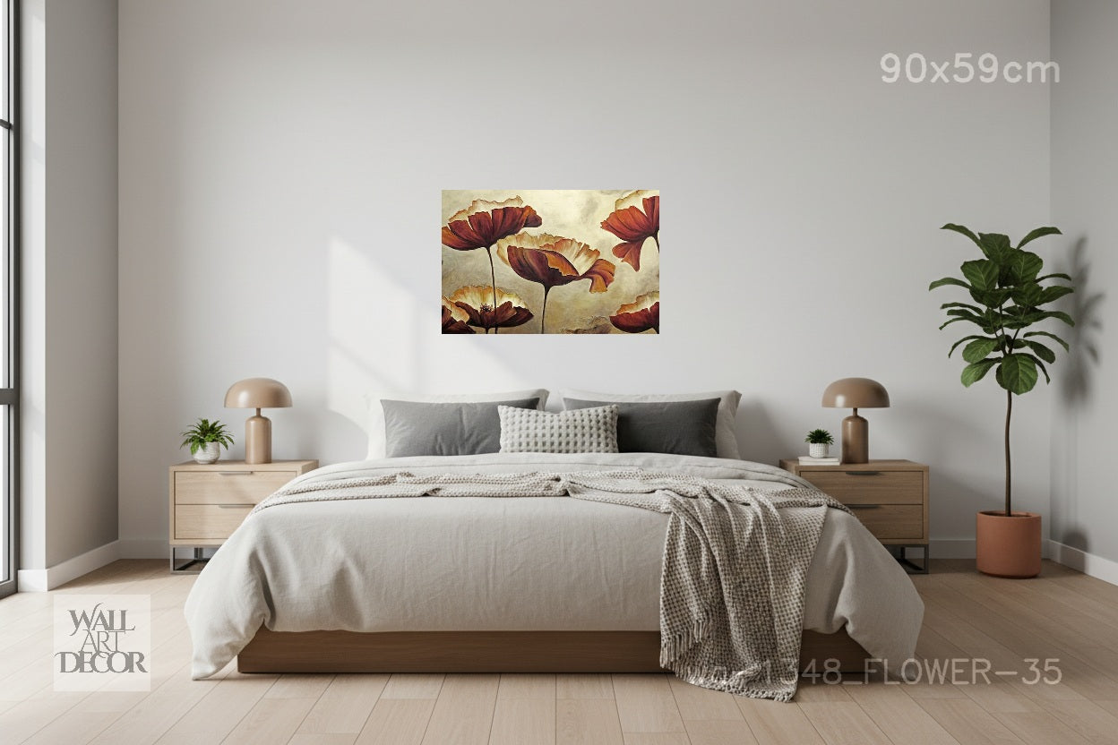Golden Harvest: Abstract Crimson Poppies – Modern Frameless Wall Art