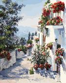 Azure Serenity: Sun-Drenched Mediterranean Path – Modern Frameless Wall Art