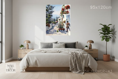 Azure Serenity: Sun-Drenched Mediterranean Path – Modern Frameless Wall Art