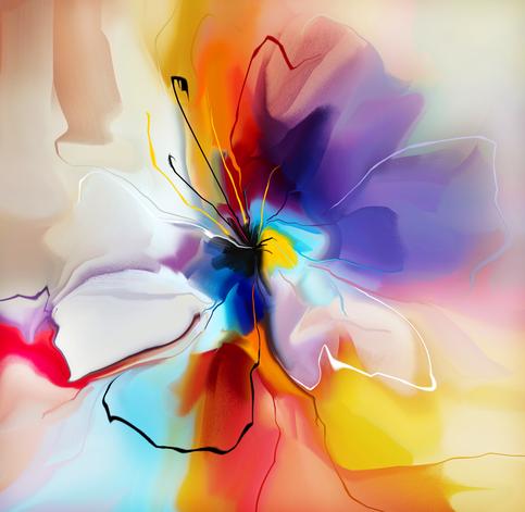 Prismatic Bloom: Vibrant Floral Abstract – Modern Frameless Wall Art