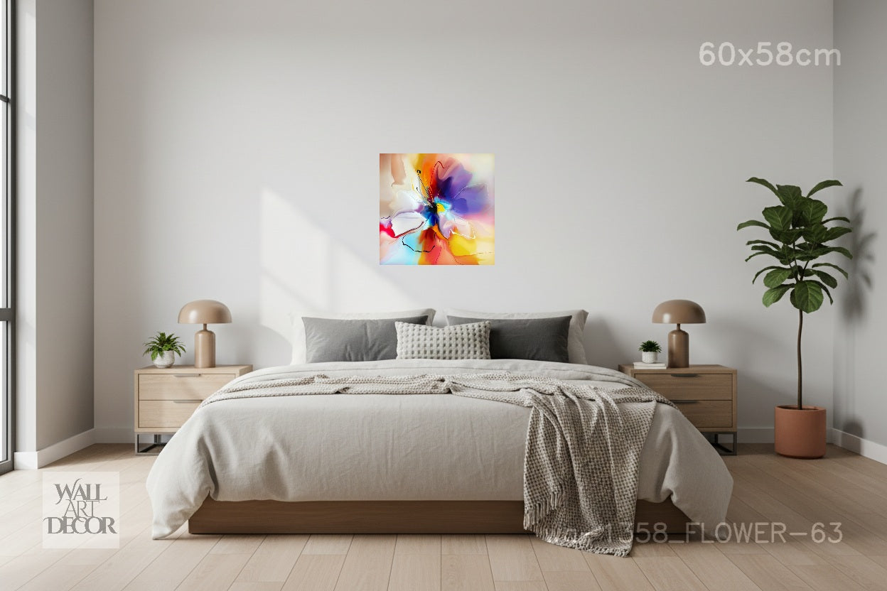 Prismatic Bloom: Vibrant Floral Abstract – Modern Frameless Wall Art