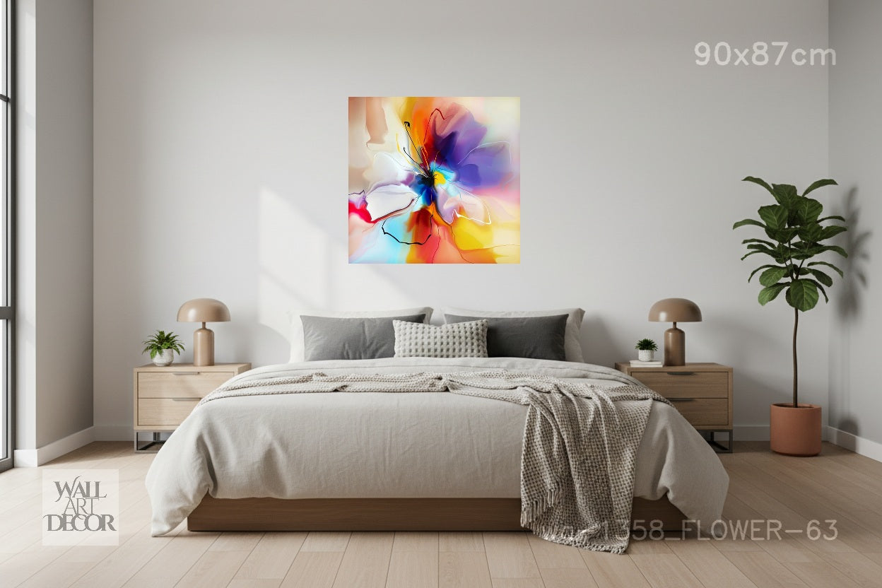 Prismatic Bloom: Vibrant Floral Abstract – Modern Frameless Wall Art