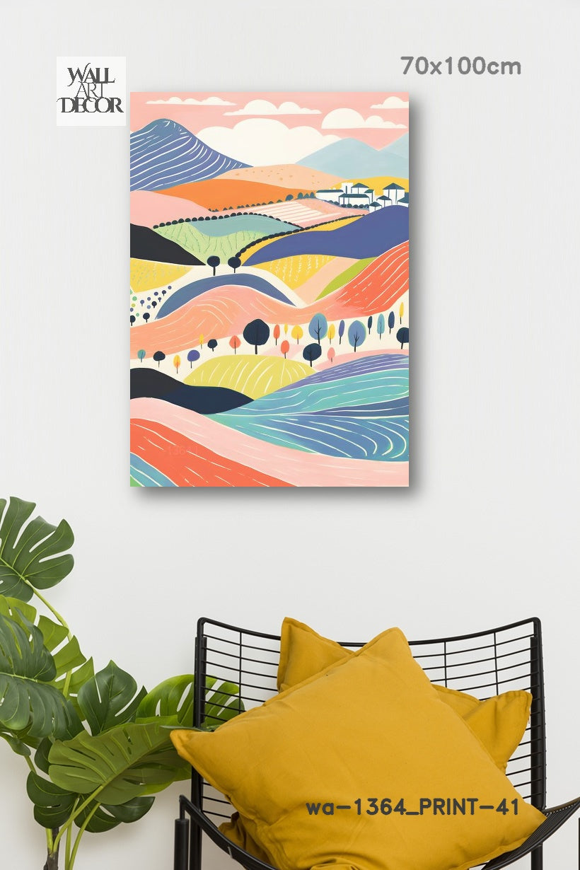 Pastel Horizons: Whimsical Rolling Hills – Modern Frameless Wall Art