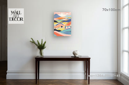 Pastel Horizons: Whimsical Rolling Hills – Modern Frameless Wall Art
