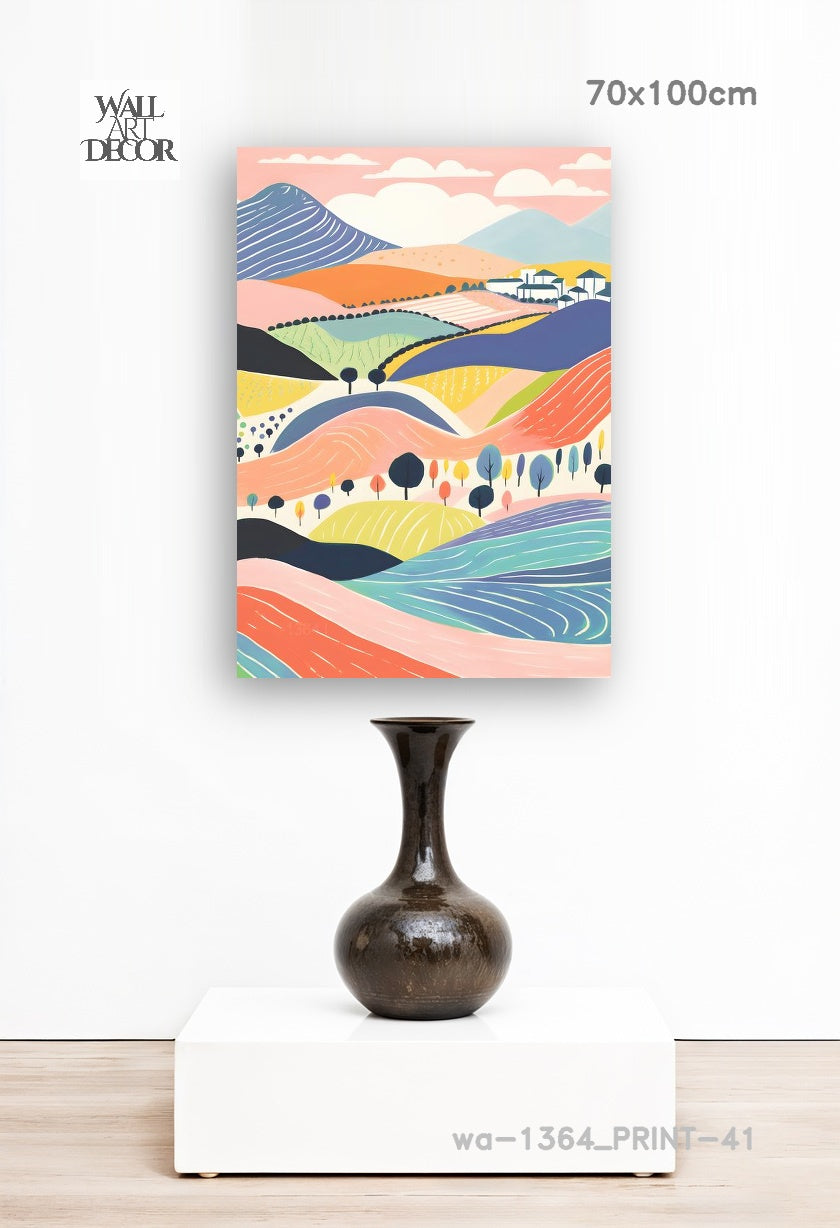 Pastel Horizons: Whimsical Rolling Hills – Modern Frameless Wall Art