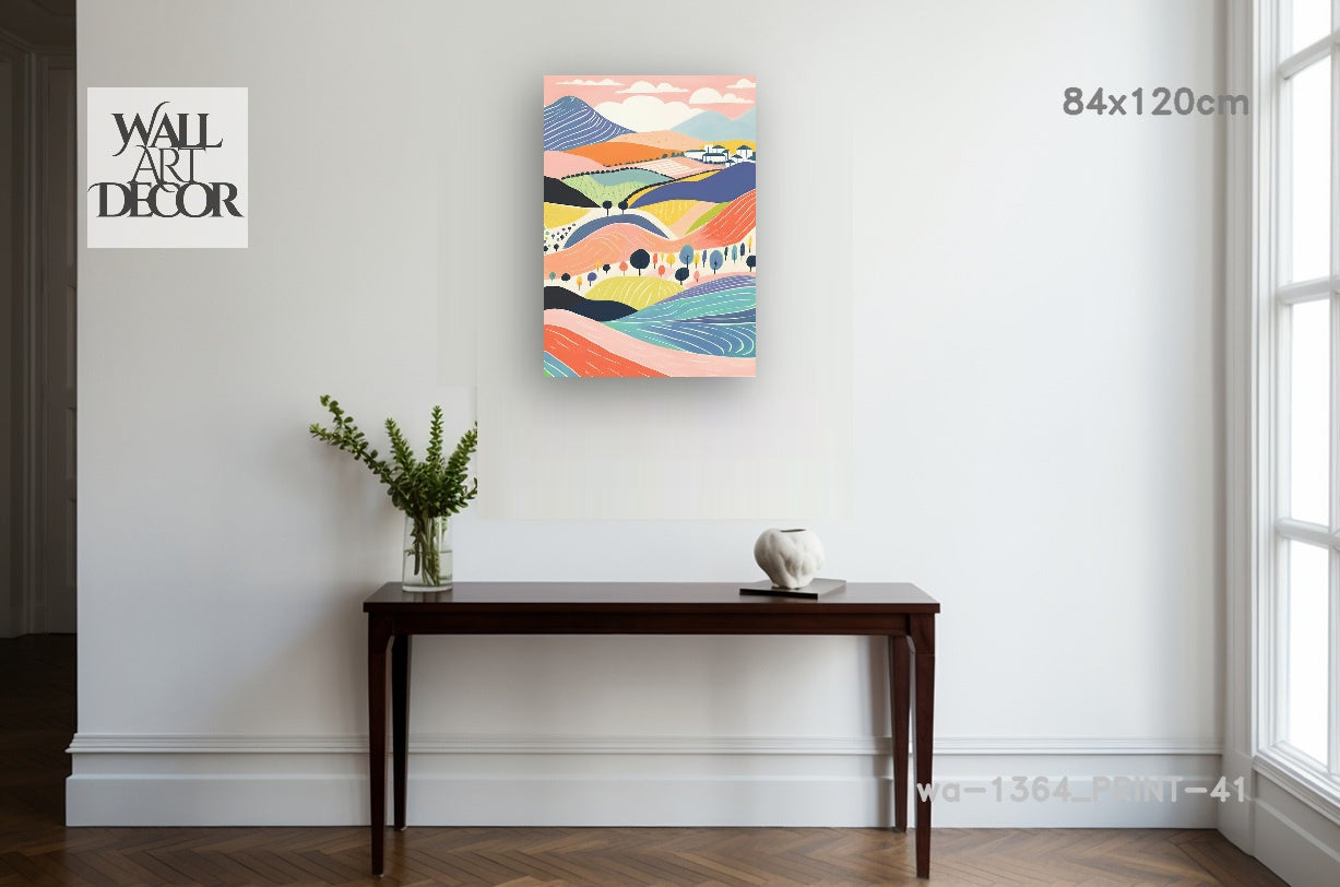 Pastel Horizons: Whimsical Rolling Hills – Modern Frameless Wall Art