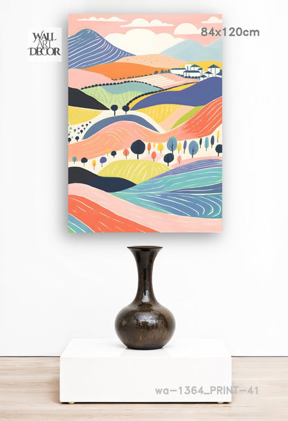 Pastel Horizons: Whimsical Rolling Hills – Modern Frameless Wall Art