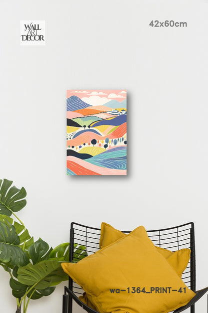 Pastel Horizons: Whimsical Rolling Hills – Modern Frameless Wall Art