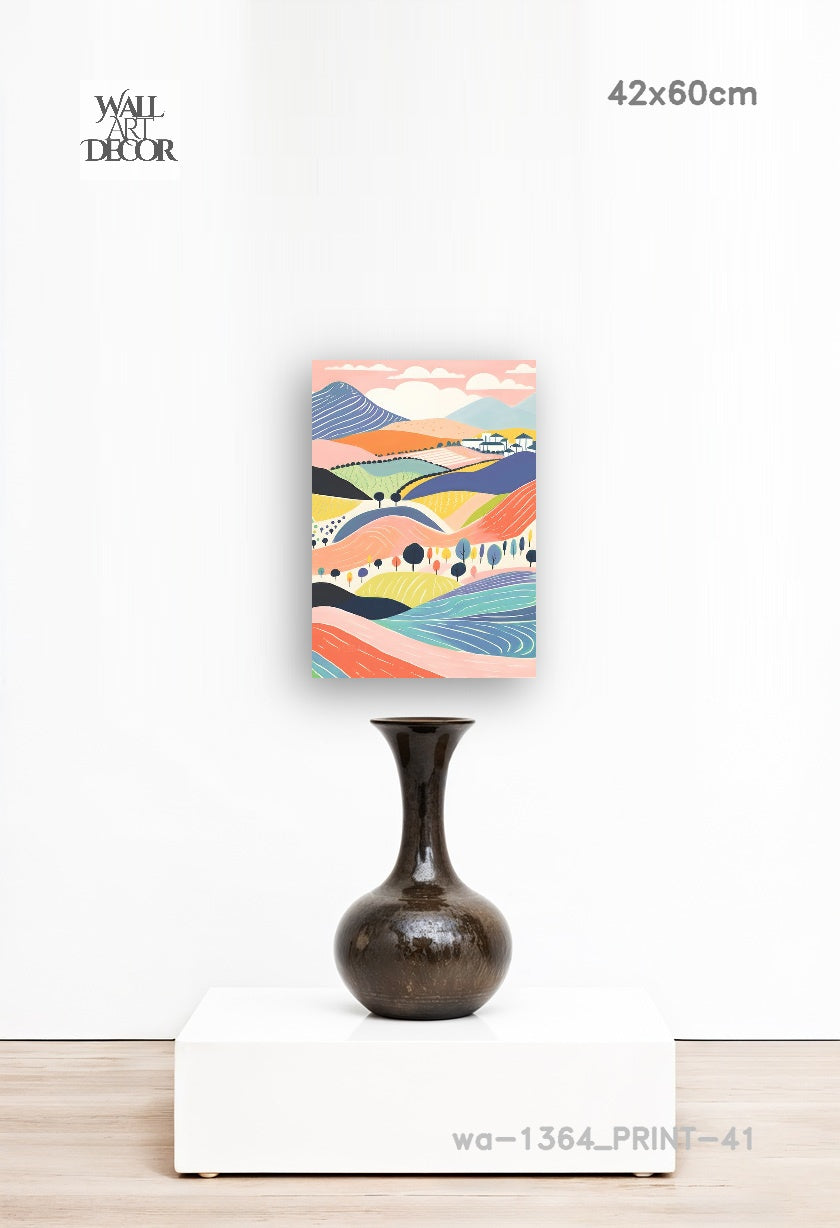 Pastel Horizons: Whimsical Rolling Hills – Modern Frameless Wall Art