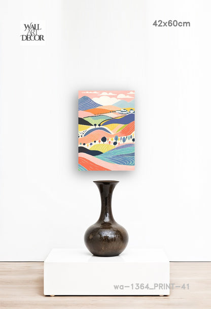 Pastel Horizons: Whimsical Rolling Hills – Modern Frameless Wall Art