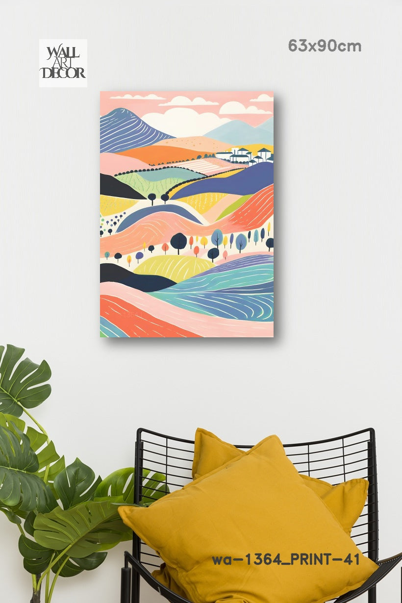 Pastel Horizons: Whimsical Rolling Hills – Modern Frameless Wall Art