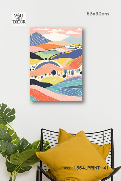 Pastel Horizons: Whimsical Rolling Hills – Modern Frameless Wall Art