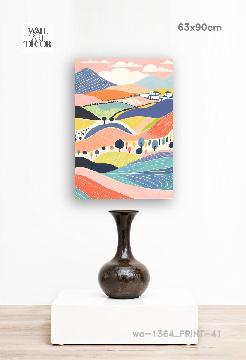 Pastel Horizons: Whimsical Rolling Hills – Modern Frameless Wall Art