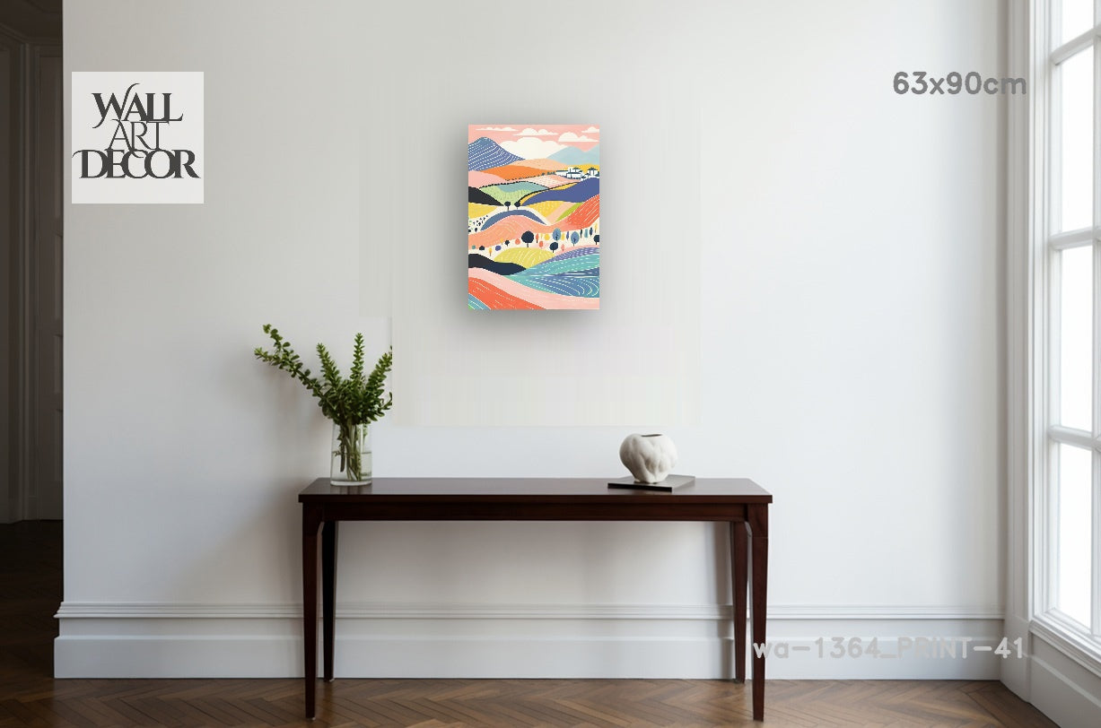 Pastel Horizons: Whimsical Rolling Hills – Modern Frameless Wall Art