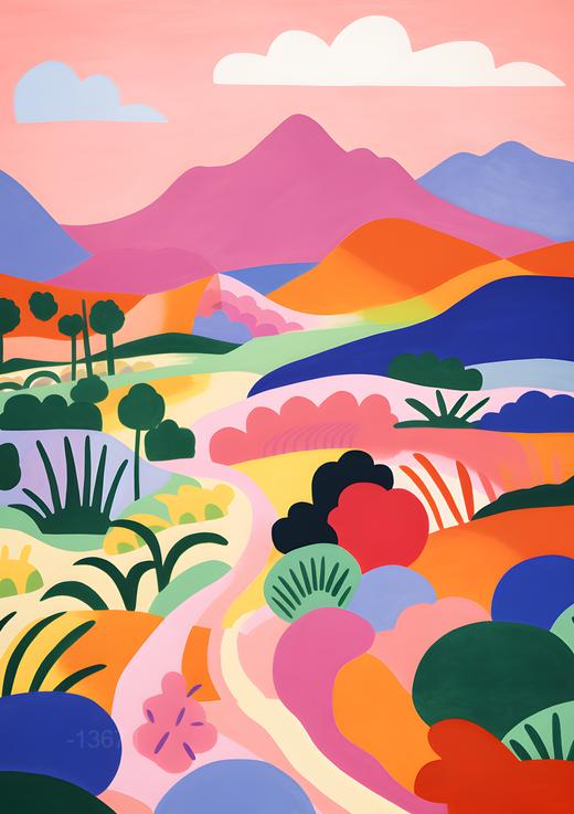 Prismatic Path: The Rolling Technicolor Hills – Modern Frameless Wall Art