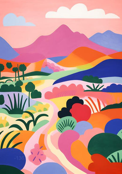 Prismatic Path: The Rolling Technicolor Hills – Modern Frameless Wall Art