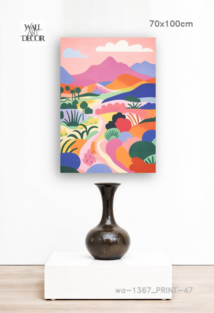 Prismatic Path: The Rolling Technicolor Hills – Modern Frameless Wall Art