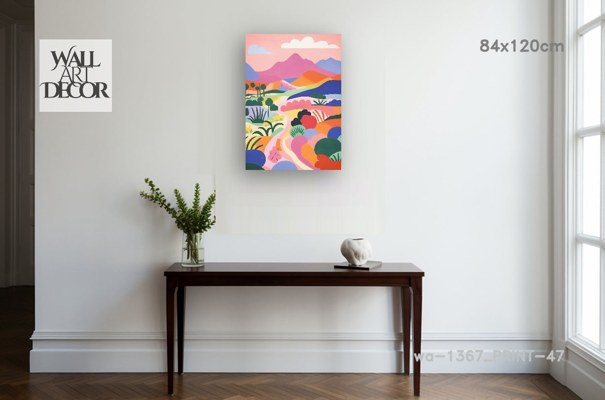 Prismatic Path: The Rolling Technicolor Hills – Modern Frameless Wall Art