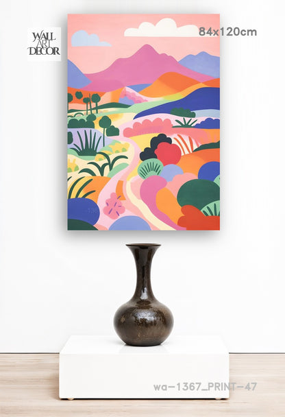 Prismatic Path: The Rolling Technicolor Hills – Modern Frameless Wall Art