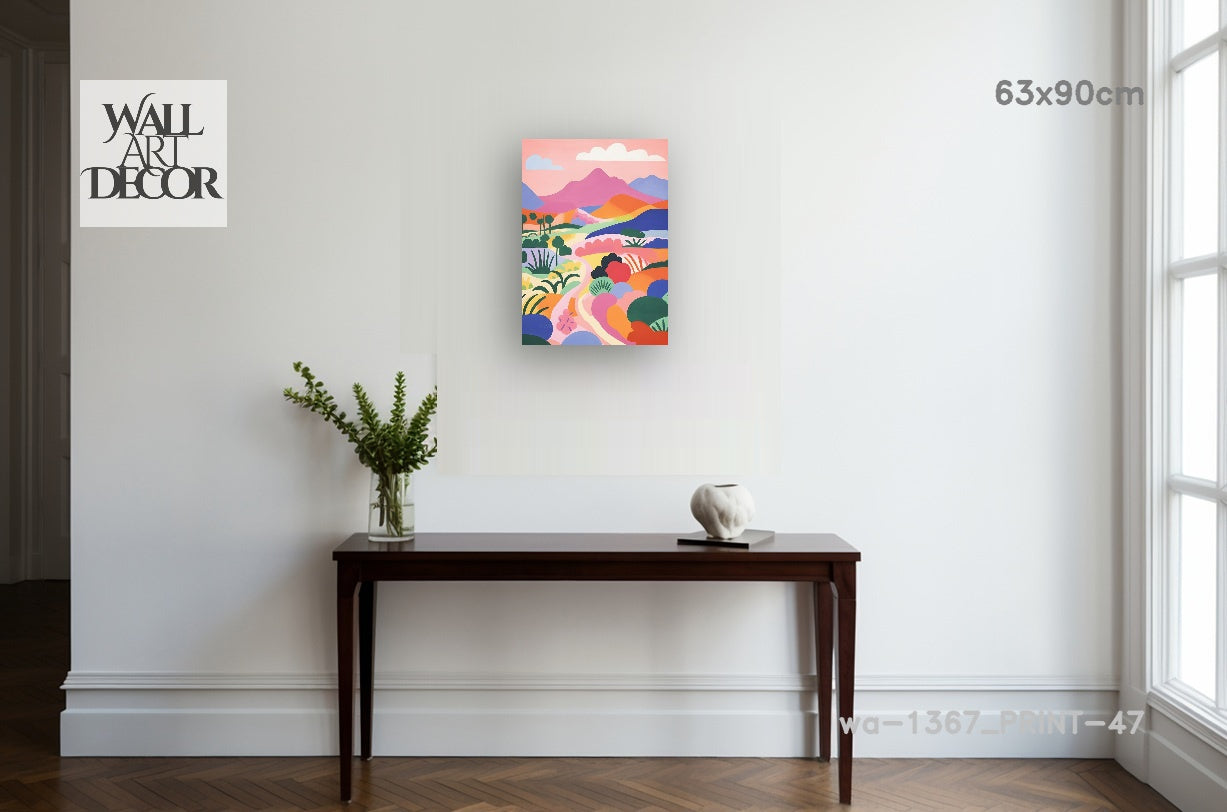 Prismatic Path: The Rolling Technicolor Hills – Modern Frameless Wall Art