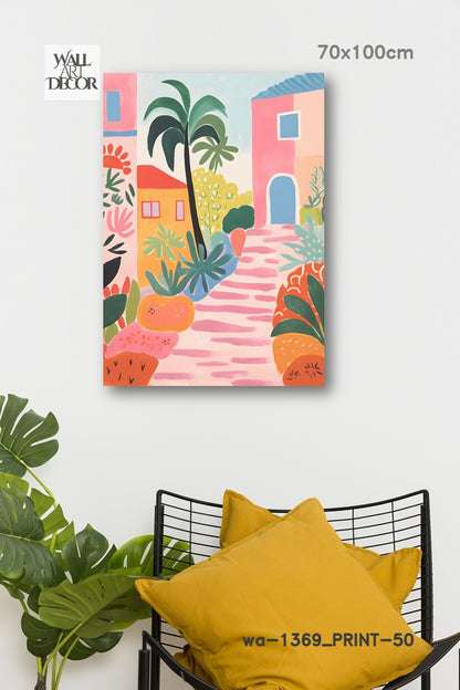 Azure Alley: Mediterranean Pink Bliss – Modern Frameless Wall Art