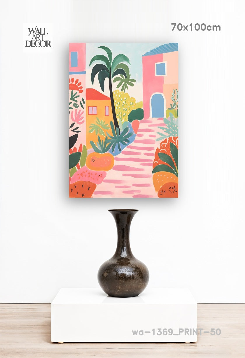 Azure Alley: Mediterranean Pink Bliss – Modern Frameless Wall Art