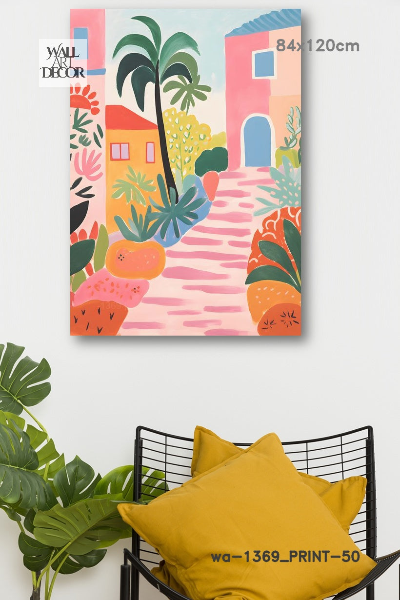 Azure Alley: Mediterranean Pink Bliss – Modern Frameless Wall Art