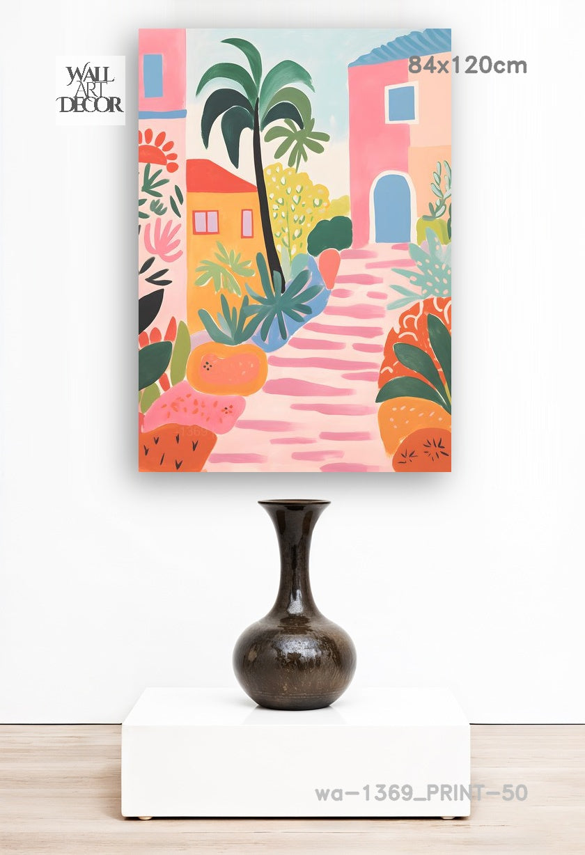 Azure Alley: Mediterranean Pink Bliss – Modern Frameless Wall Art