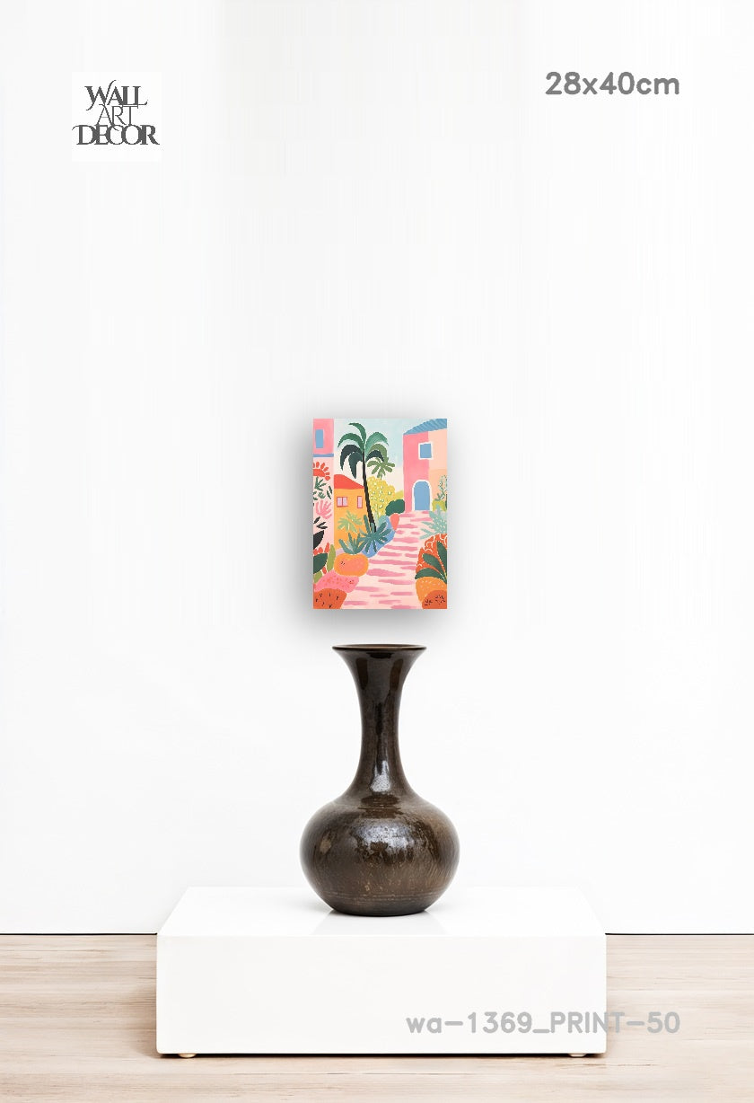 Azure Alley: Mediterranean Pink Bliss – Modern Frameless Wall Art