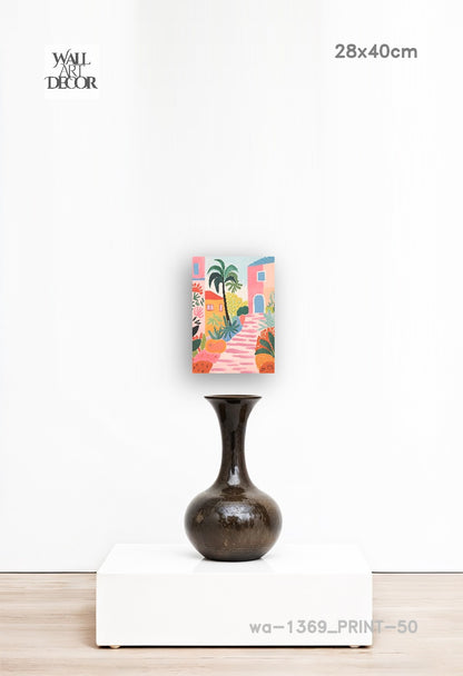 Azure Alley: Mediterranean Pink Bliss – Modern Frameless Wall Art