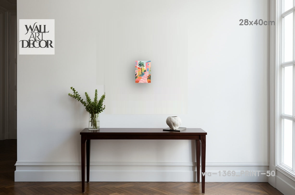 Azure Alley: Mediterranean Pink Bliss – Modern Frameless Wall Art