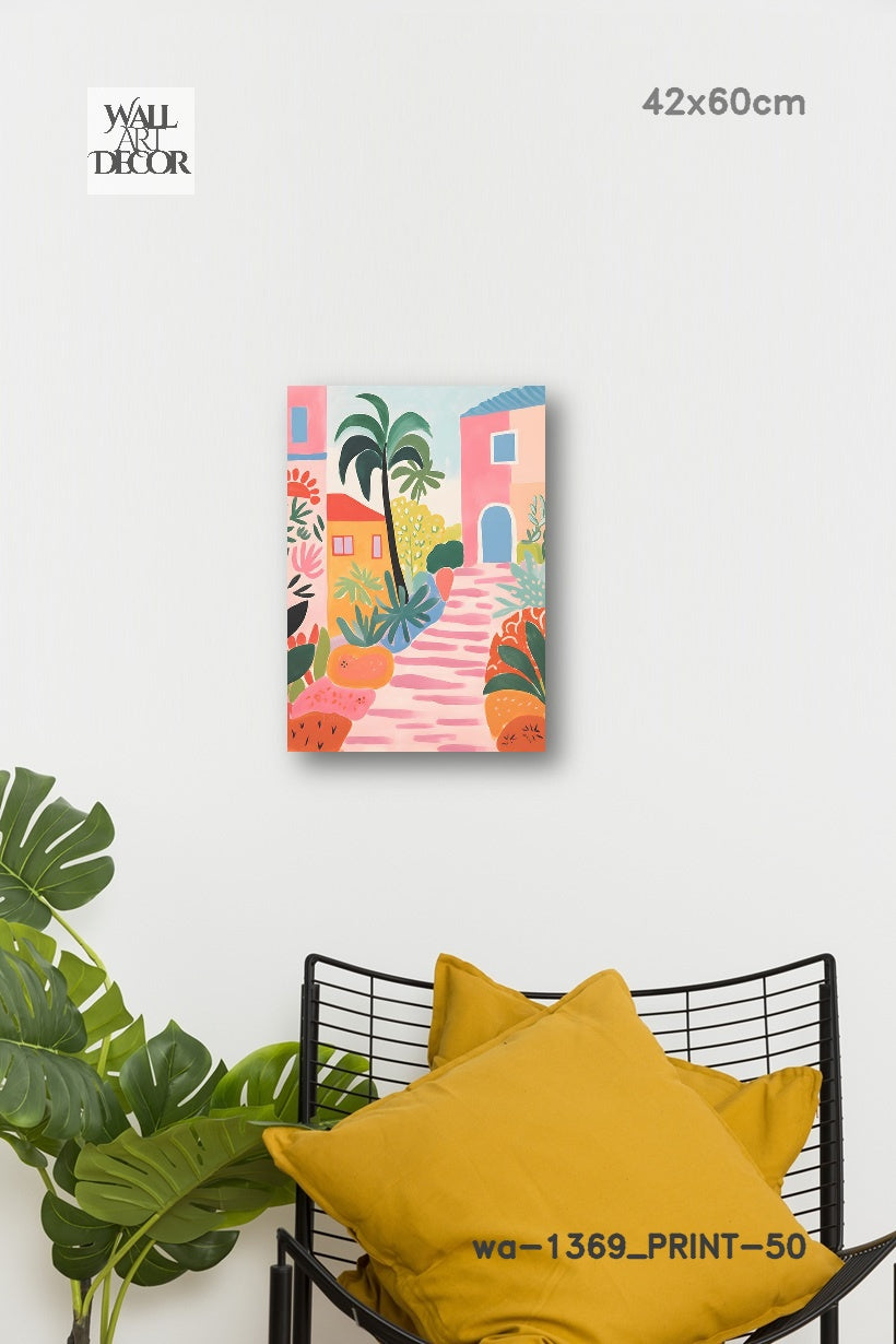 Azure Alley: Mediterranean Pink Bliss – Modern Frameless Wall Art