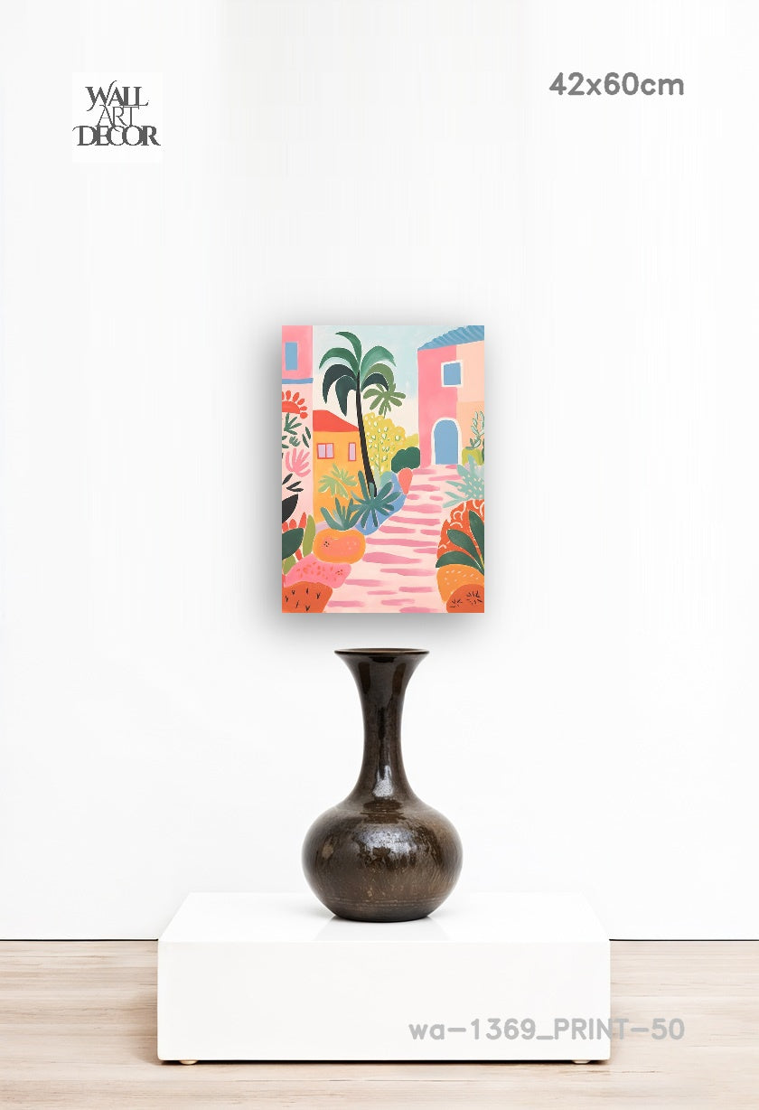 Azure Alley: Mediterranean Pink Bliss – Modern Frameless Wall Art