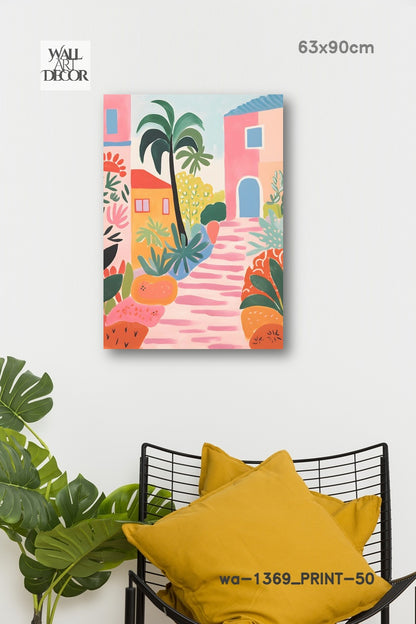 Azure Alley: Mediterranean Pink Bliss – Modern Frameless Wall Art
