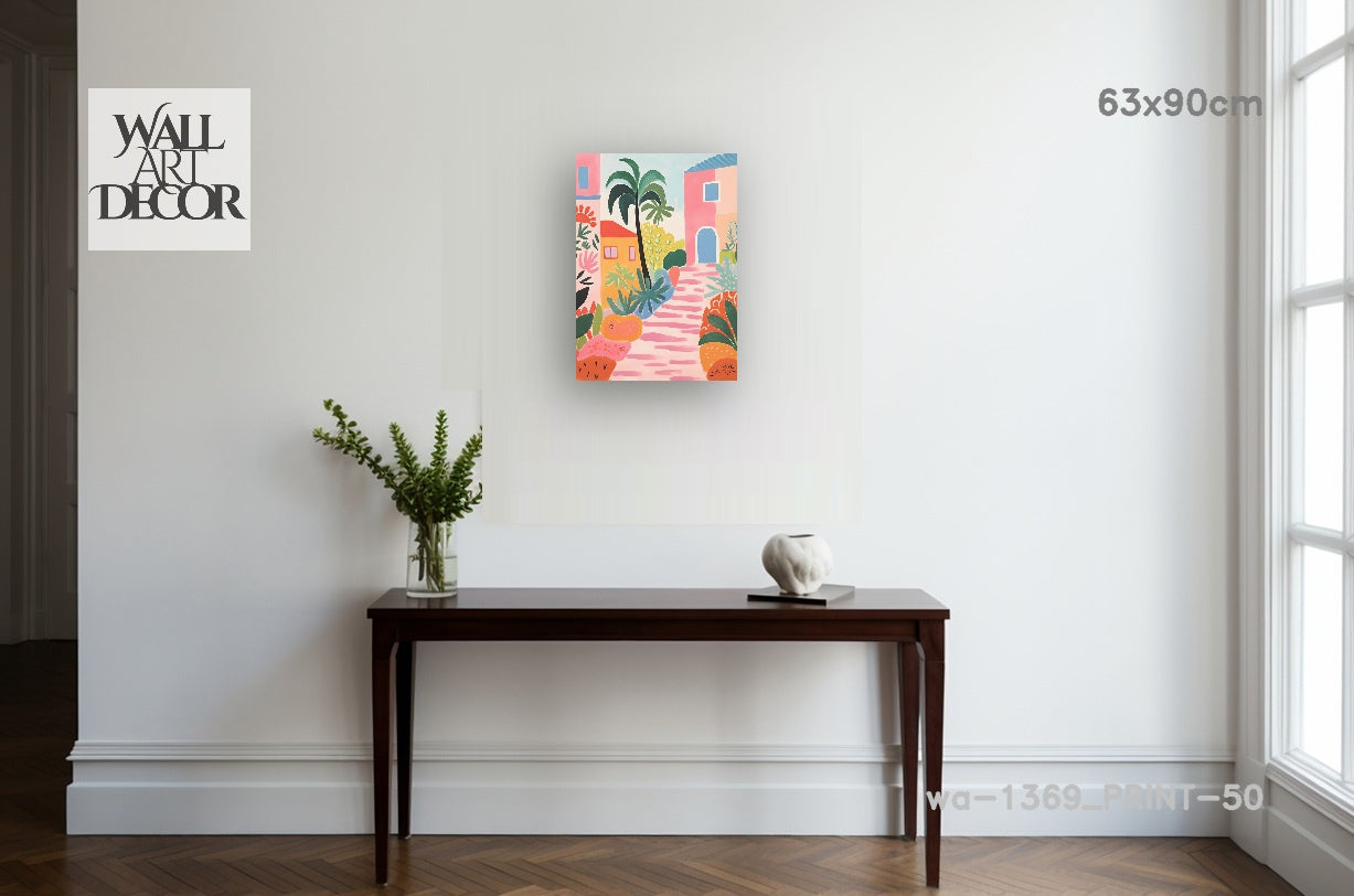 Azure Alley: Mediterranean Pink Bliss – Modern Frameless Wall Art