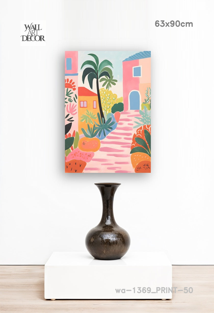 Azure Alley: Mediterranean Pink Bliss – Modern Frameless Wall Art