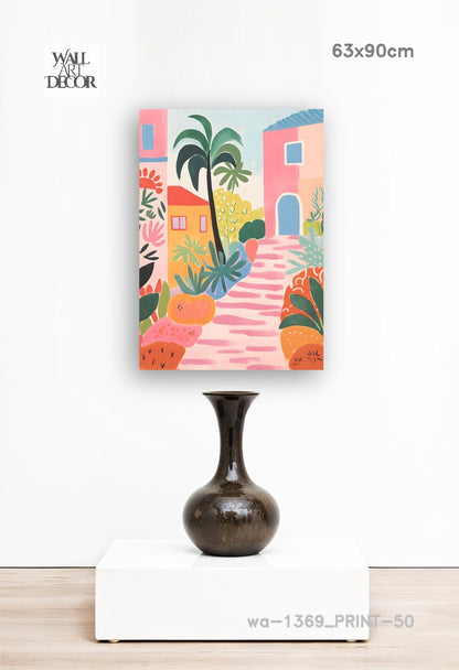 Azure Alley: Mediterranean Pink Bliss – Modern Frameless Wall Art